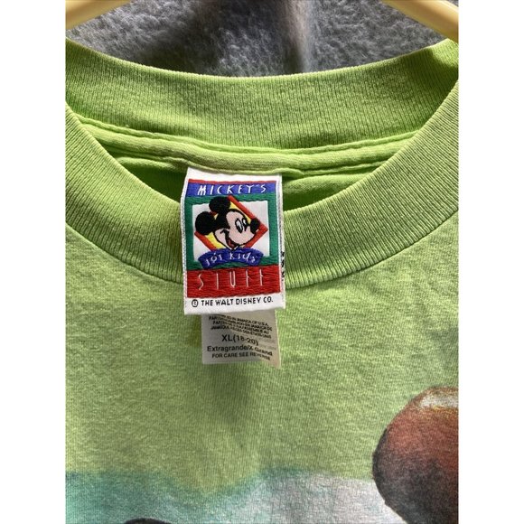 THE WALT DISNEY CO Kids XL(18-20) Lime Green SHIRT Mickey Mouse Crew Neck Heart - Picture 2 of 5